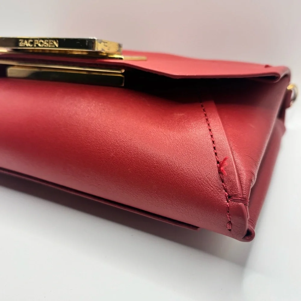 ZAC Zac Posen Red Leather Crossbody Clutch Gold Lock Earthette Style Bag
